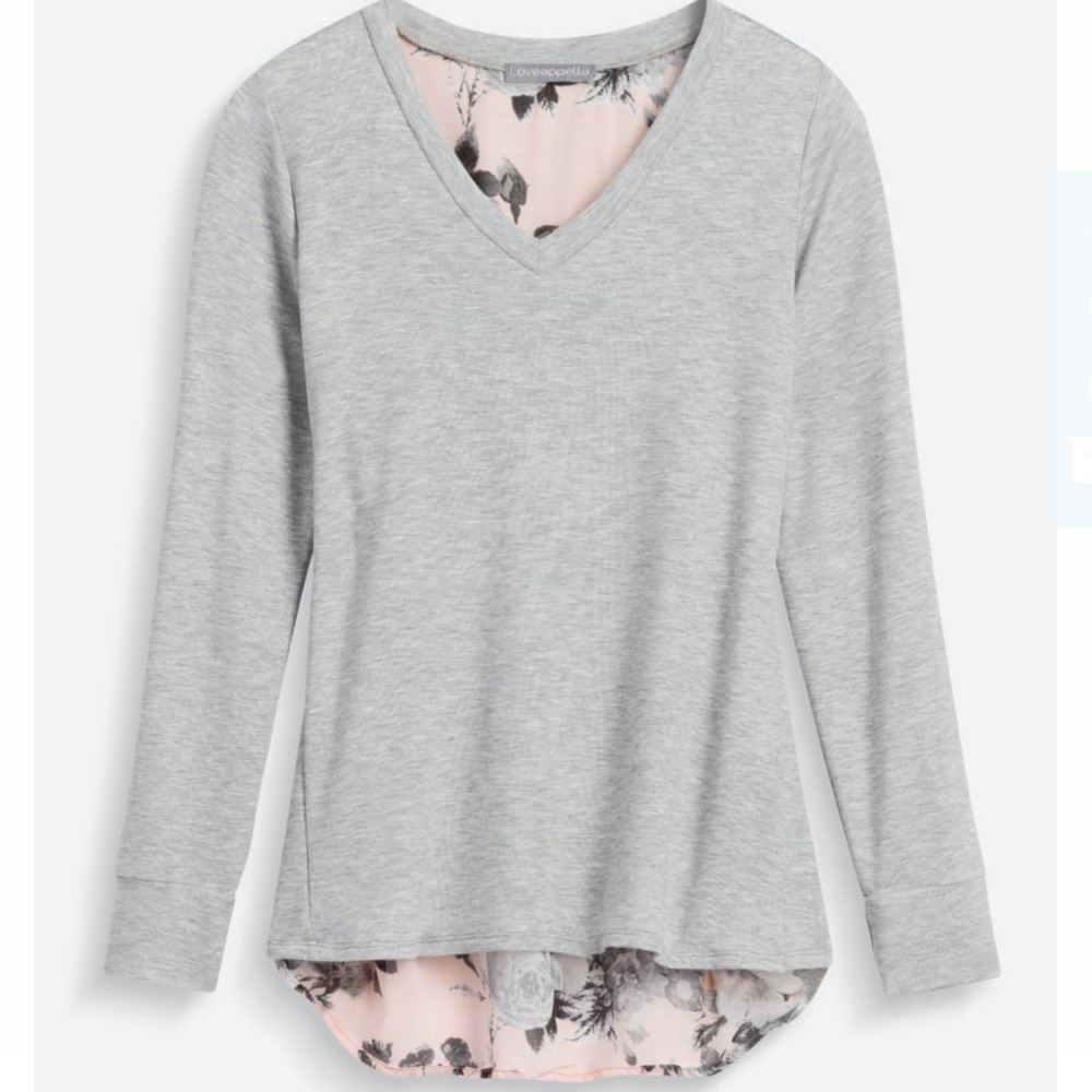 Loveappella Small Woven Back Mixed Media Knit Top - Stitch Fix